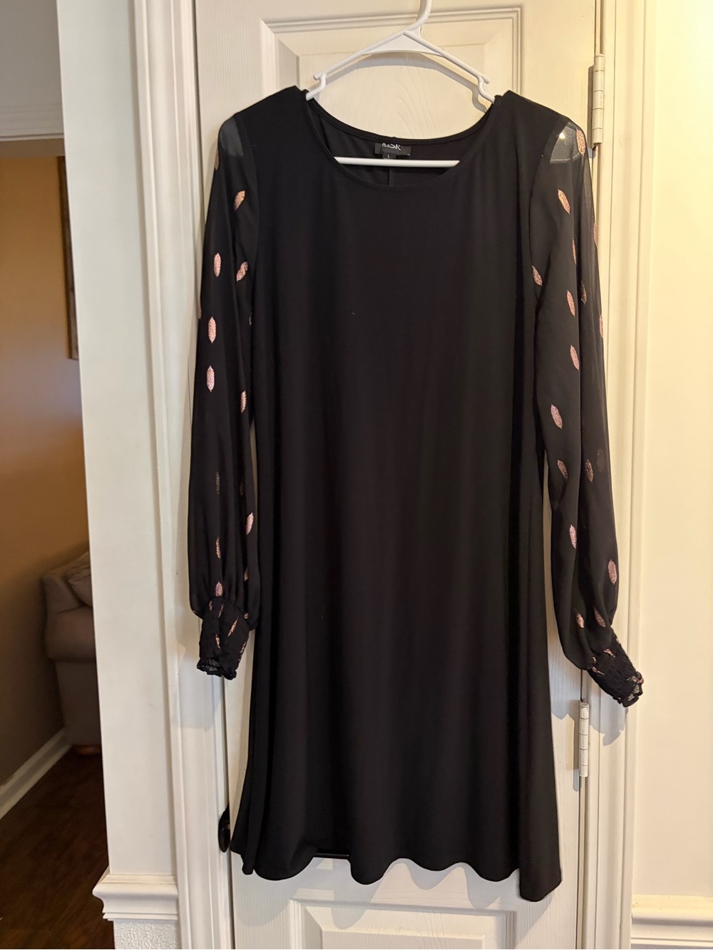 MSK Black Long-Sleeve Shift Dress with Rose Gold Accent Dots